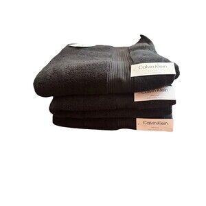 Calvin Klein  Bath Towel Set 3pcs Black 100% Cotton New 30”X 56”